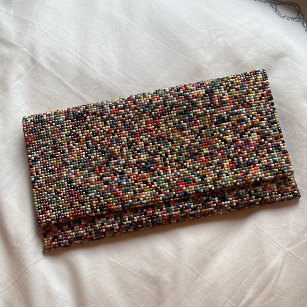 Rainbow Beaded Textured Clutch/Shoulder Bag